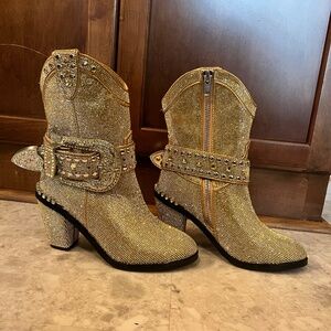 COPY - Dollskill gold sequin belted cowboy booties